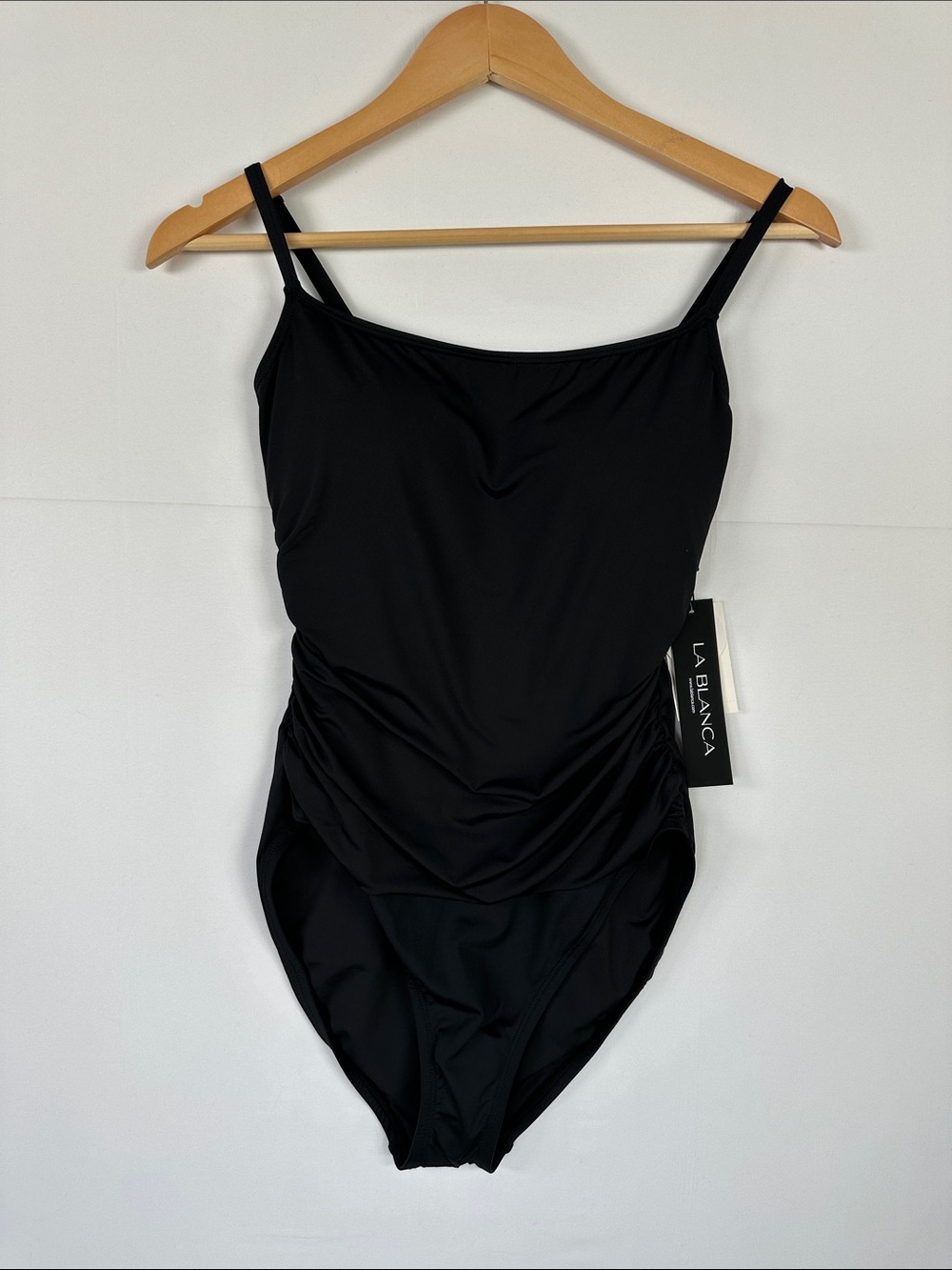 La Blanca Island Goddess Ruched Draped One Piece Swimsuit Black 10